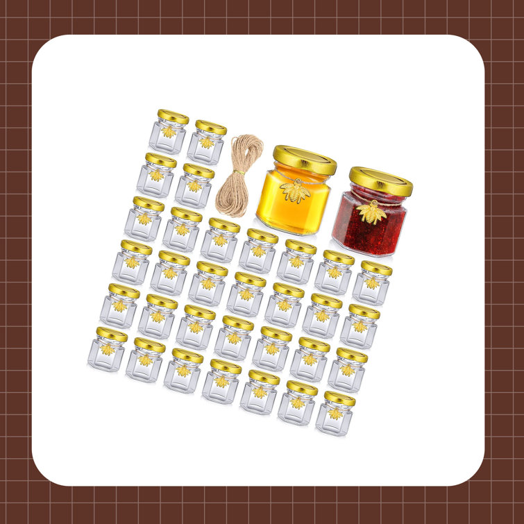 Eternal Night Mini Glass Jars Hexagon With Gold Lid Honey Jar Golden Bee Pendants Canning Mason